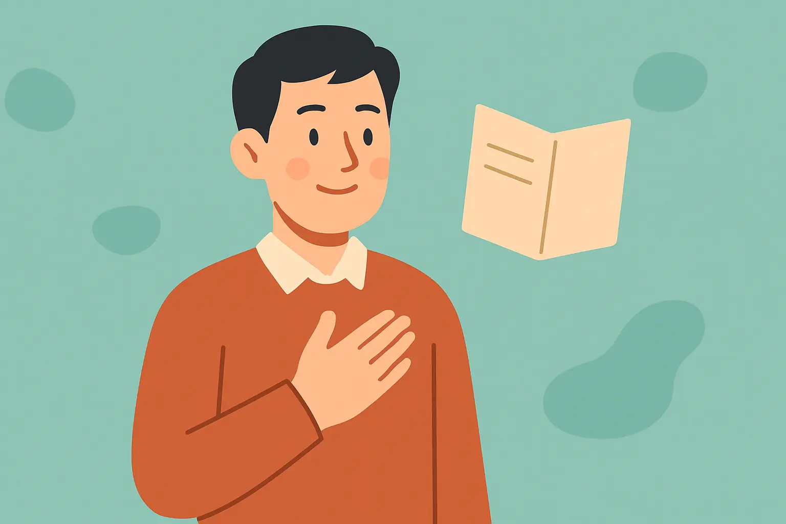 研修に向けて気持ちを新たにする男性のイラスト