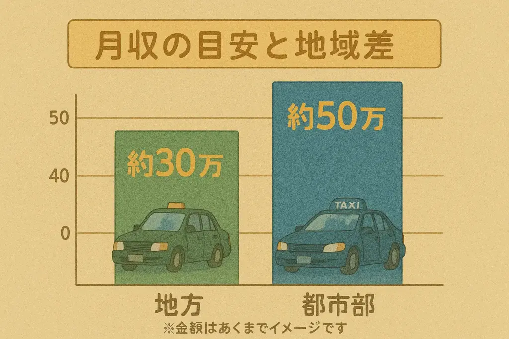 地域によって異なるタクシー運転手の月収イメージ