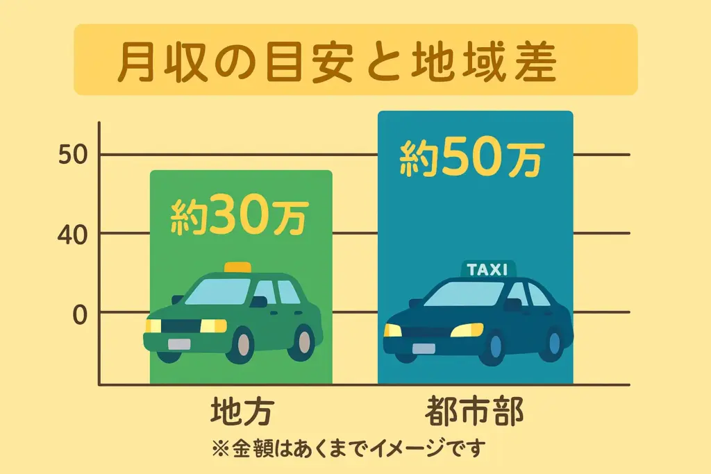 タクシードライバーの月収比較|地方30万円・都市部50万円の地域差を示すグラフ