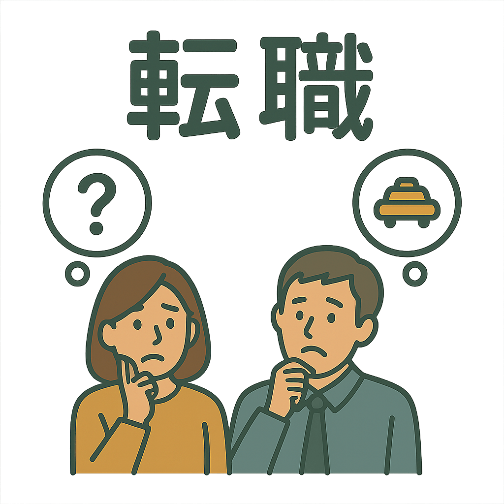 転職に悩む男女のイラスト｜タクシー業界へのキャリアチェンジを考える様子