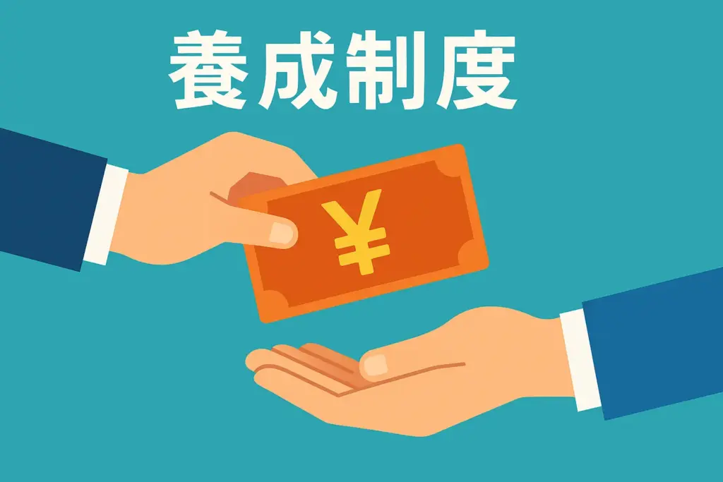 養成制度で費用を会社が負担するイメージイラスト(お金を渡す手のアップ)